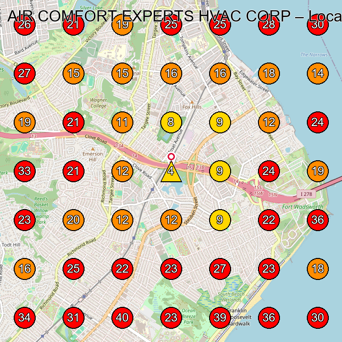 AIR COMFORT EXPERTS HVAC CORP GeoGrid visibility map for General Contractor in Bayonne